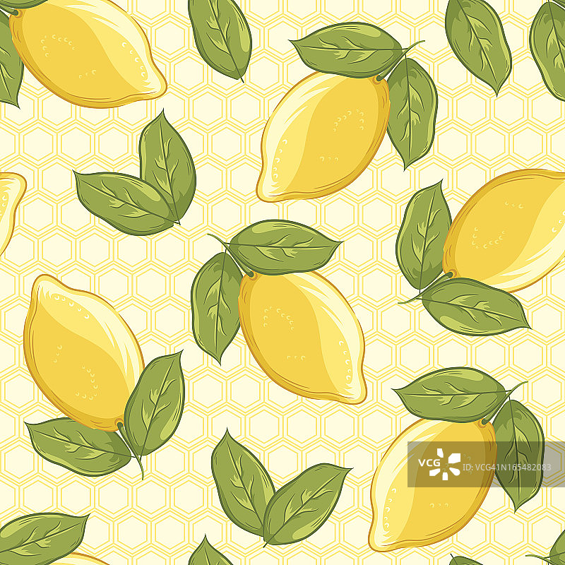 柠檬和蜂窝无缝图案图片素材