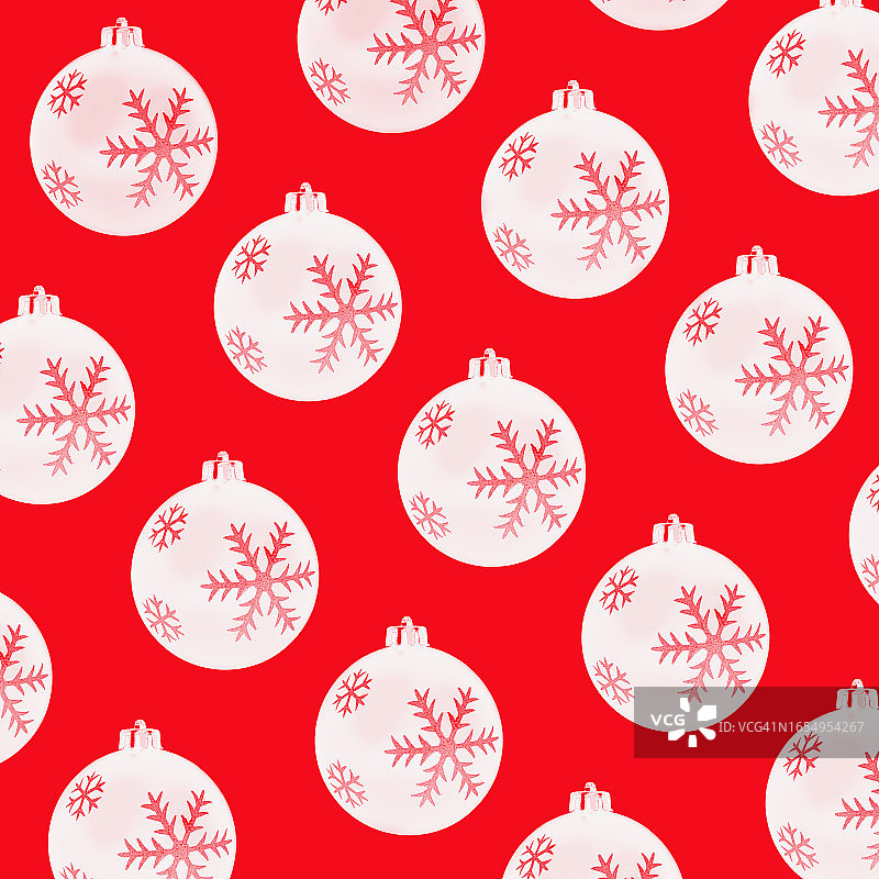 红色背景上的圣诞球无缝图案图片素材