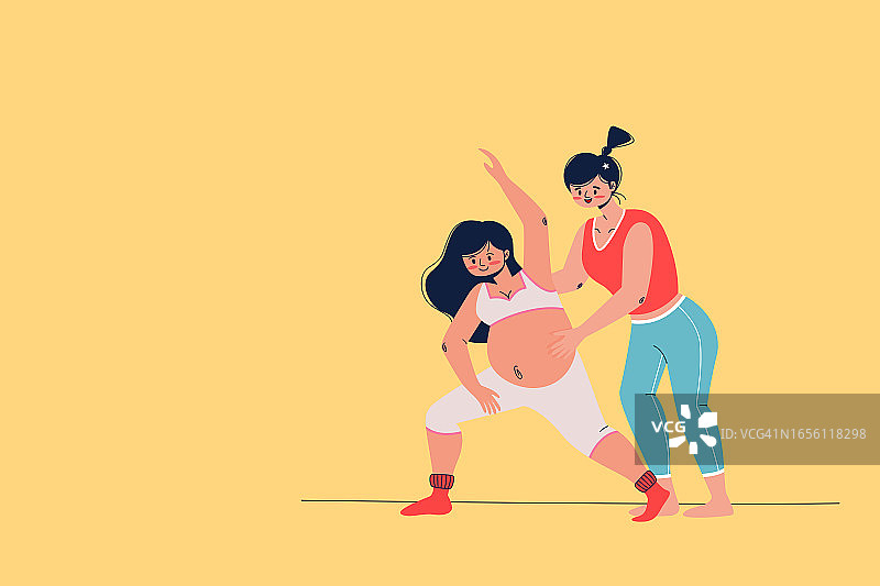 孕期运动插图概念：孕妇在怀孕期间做运动，为了获得健康，更容易分娩婴儿。图片素材