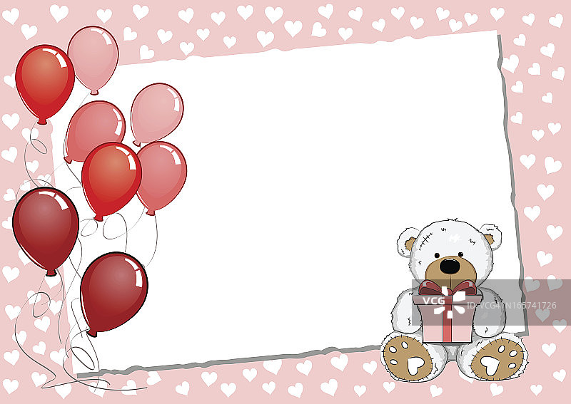 带泰迪熊的粉色贺卡图片素材