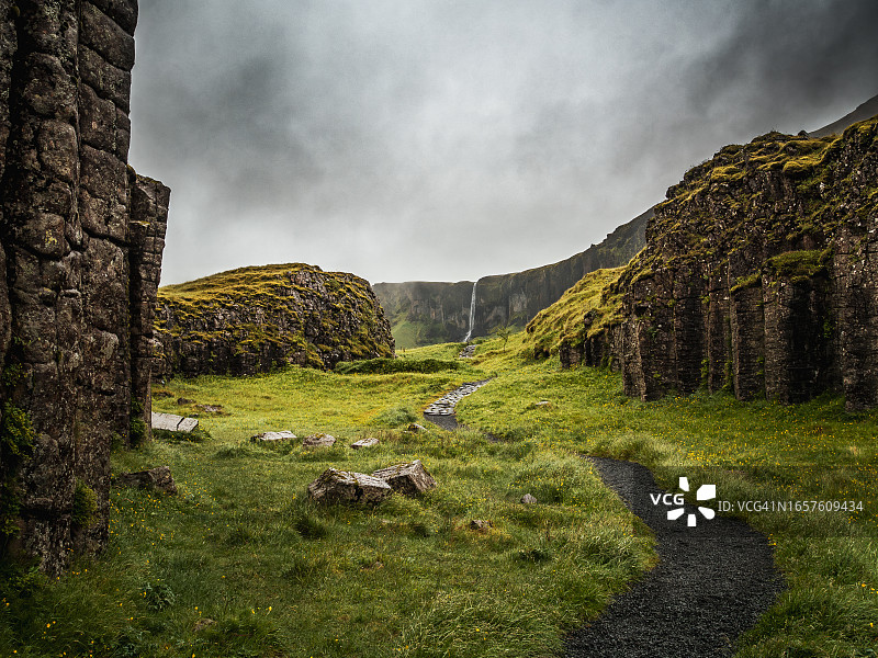 南冰岛FossáSíðu瀑布远景图片素材