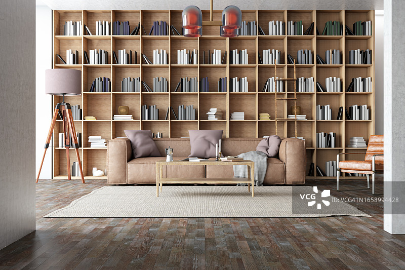 藏书丰富的温馨客厅图片素材
