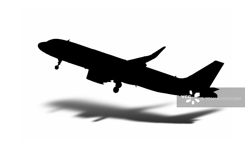 白色背景上起飞的飞机剪影矢量图图片素材