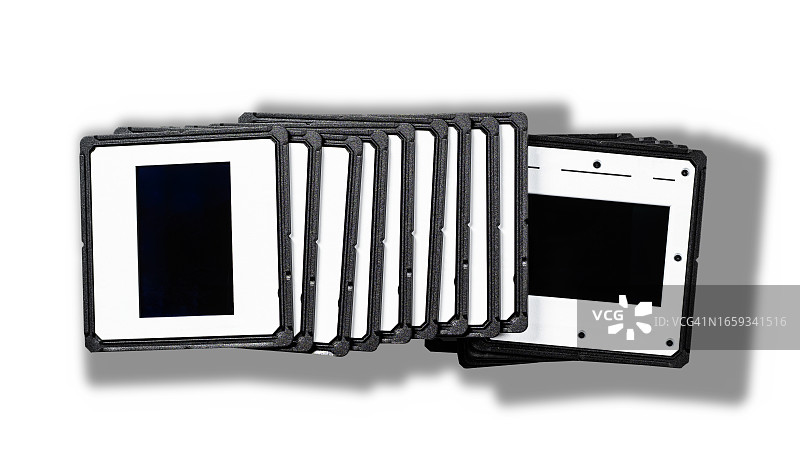 白色背景上带有小阴影的摄影幻灯片特写图片素材