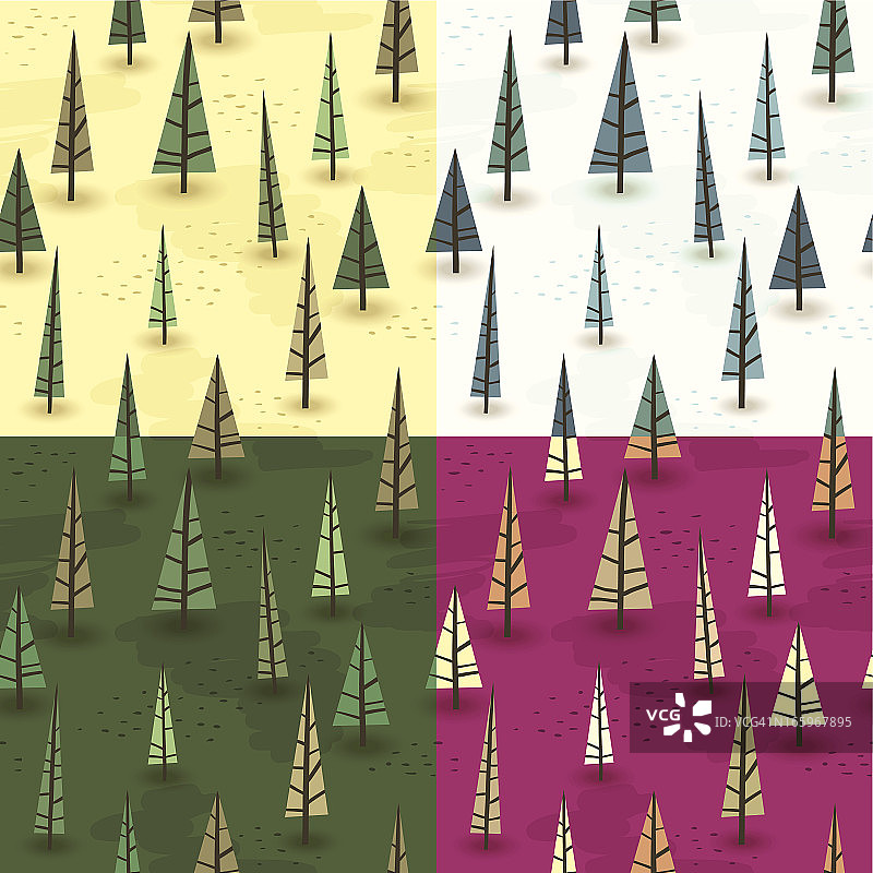 无缝树木背景 - 4种风格图片素材