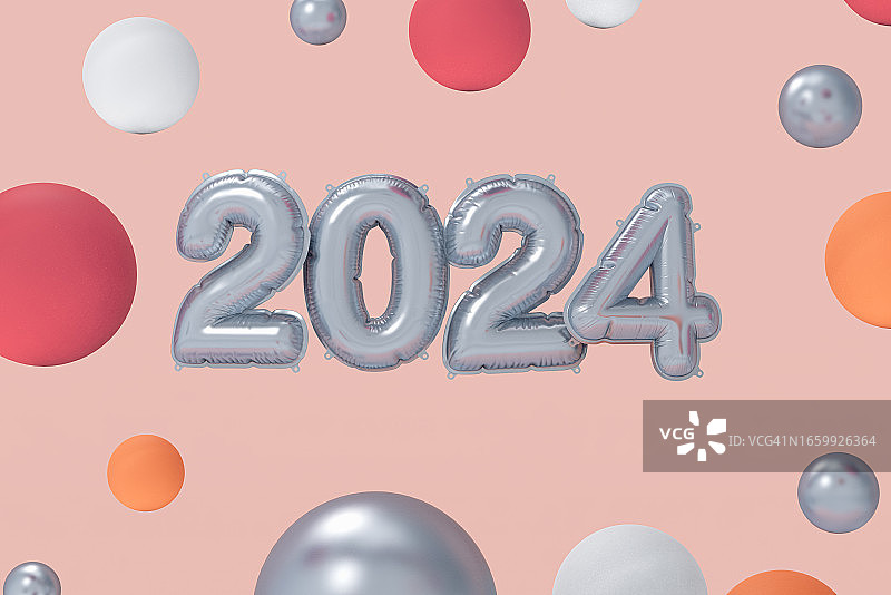 节日主题背景与2024年数字气球和闪光装饰图片素材