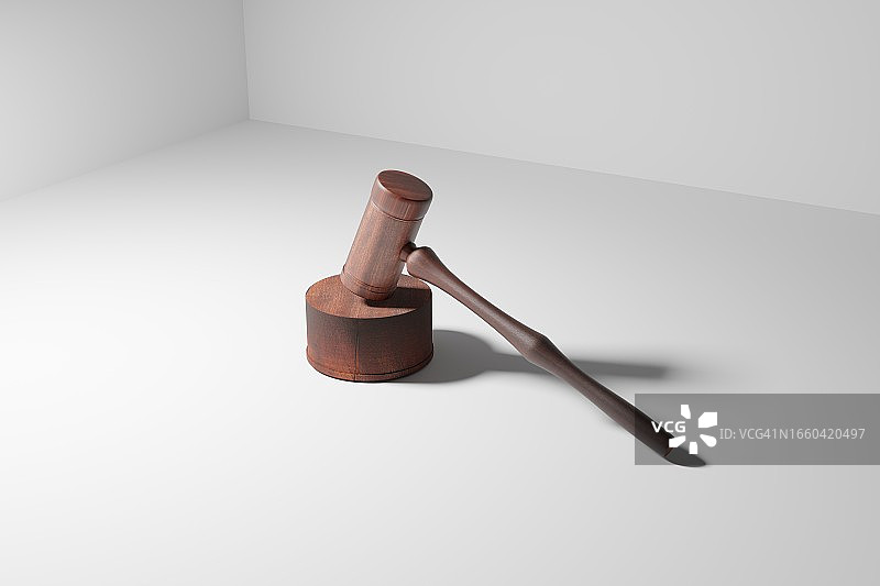 白色背景上的棕色木槌，3D渲染图片素材
