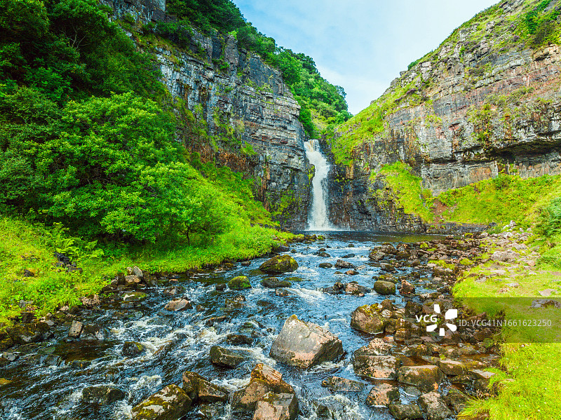 无人机视角：斯凯岛利奥特瀑布，苏格兰图片素材