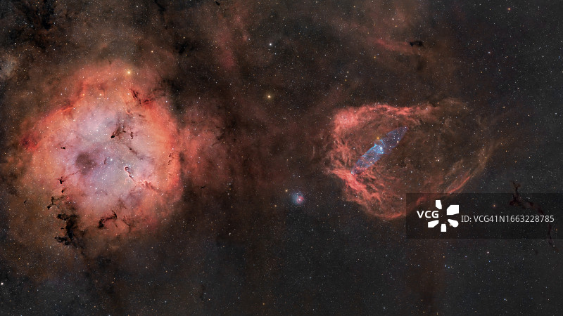 象鼻星云、飞蝙蝠星云、巨型鱿鱼星云和海马星云(IC1396、Sh2-129、Ou4、Barnard 150)图片素材