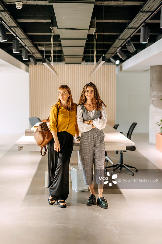 两位年轻休闲装商务女性在现代办公室的肖像图片素材