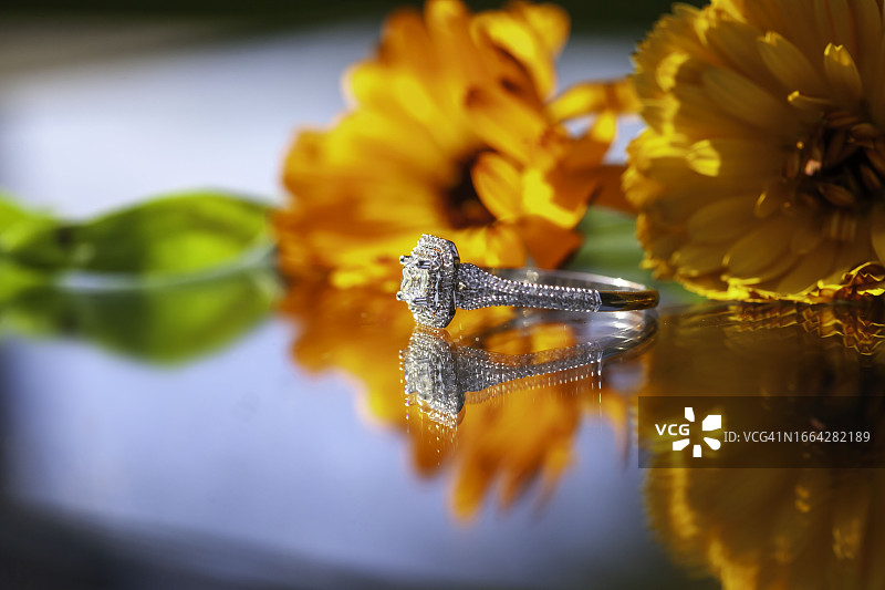 向日葵中的钻石戒指图片素材
