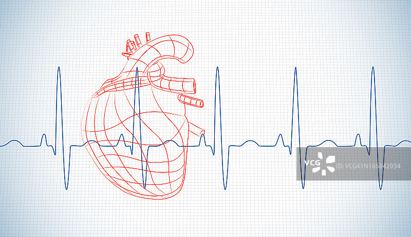 手绘人心脏与心率线图片素材