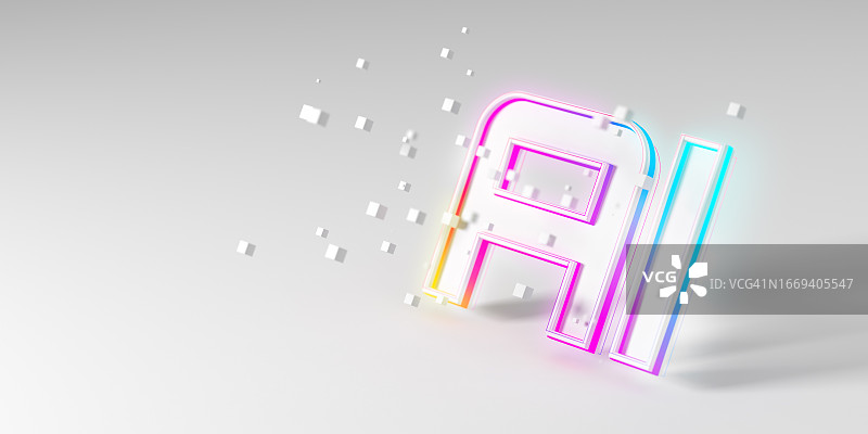 AI技术背景：发光的人工智能符号与霓虹灯图片素材