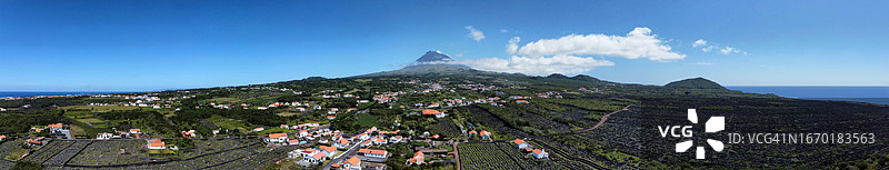 皮库岛葡萄园和小镇全景图片素材