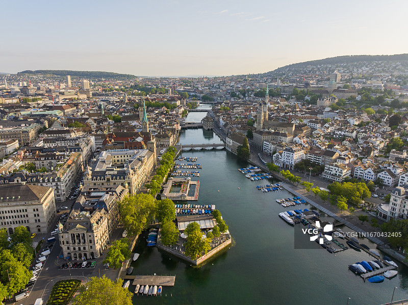 瑞士苏黎世市中心日出航拍图片素材