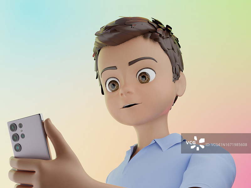 风格化卡通人物拿手机图片素材