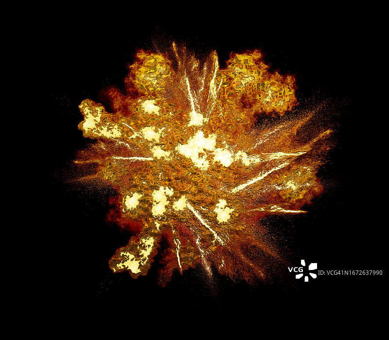 黑色背景上液体爆炸和发光冲击波图片素材