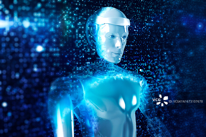 从未来数字空间出现的AI机器人图片素材