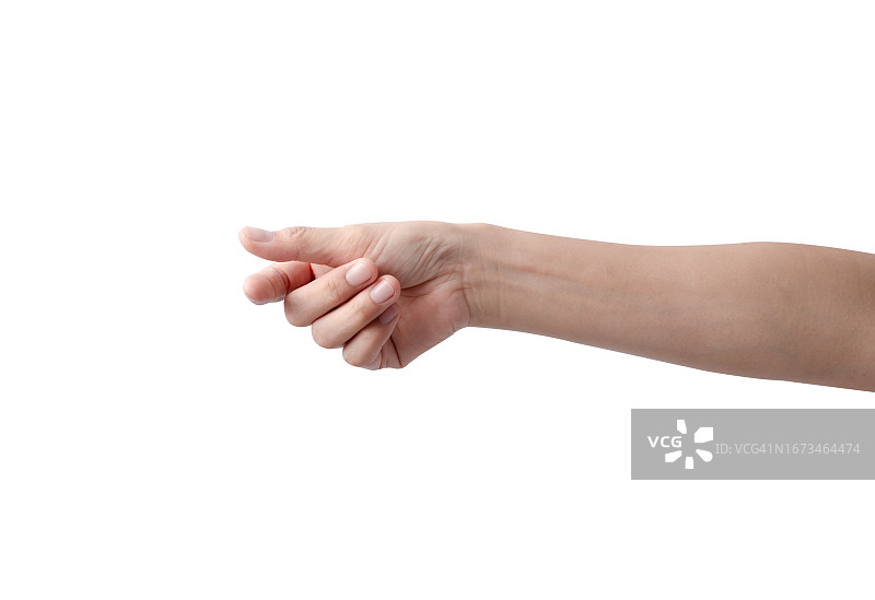 女人手持一张空白卡片，白色背景图片素材