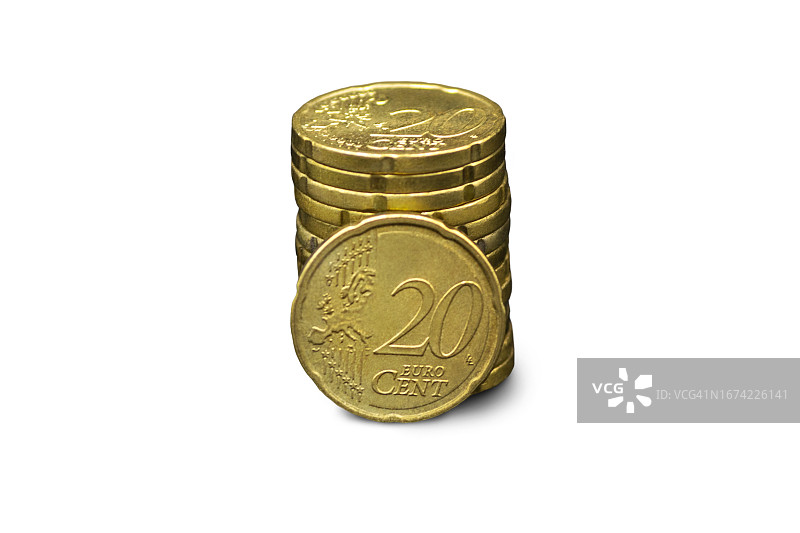 白色背景上的欧元硬币堆叠图片素材