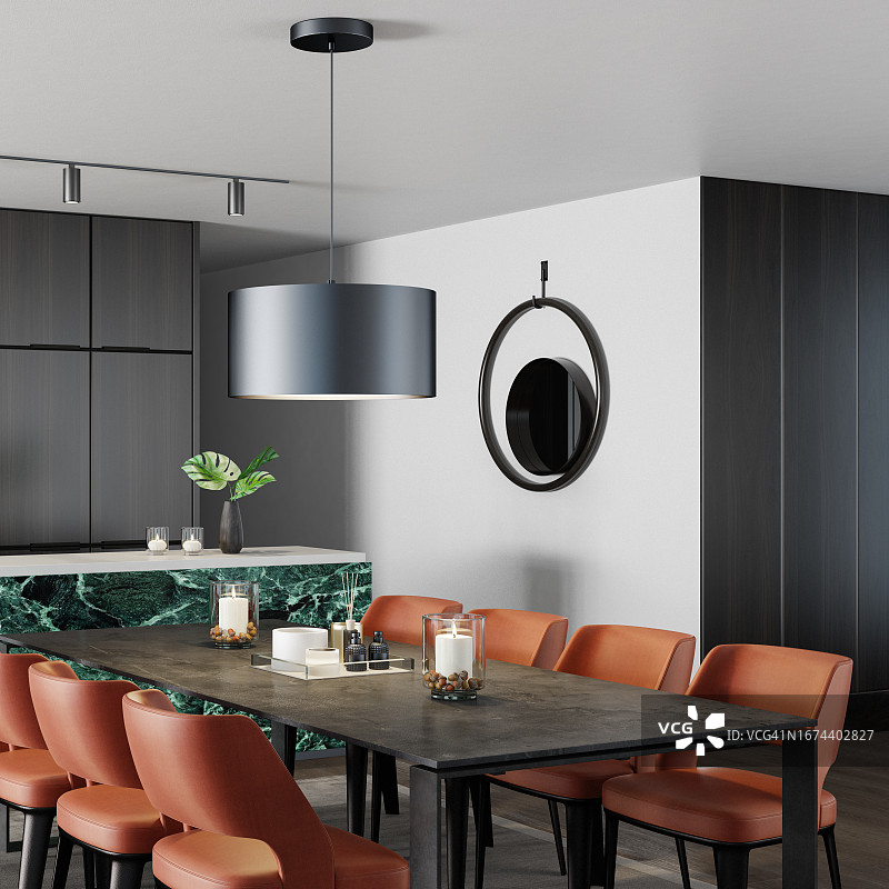 带长岛台的现代简约绿色大理石厨房图片素材