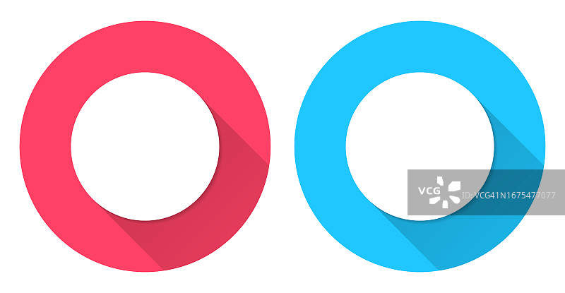 圆形长阴影图标，红色或蓝色背景图片素材