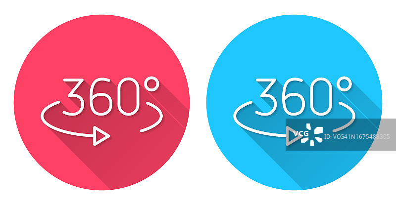 360度旋转红色或蓝色背景上的圆形长阴影图标图片素材