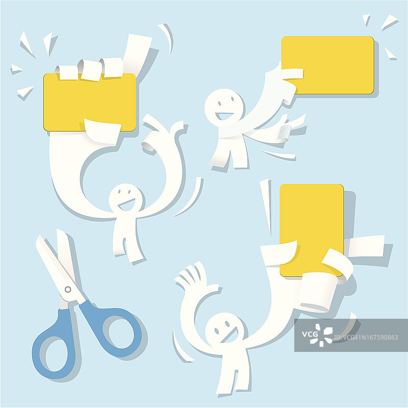 手持黄牌的剪纸小人图片素材