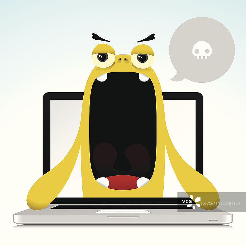 从笔记本电脑屏幕中弹出的可爱抱怨的角色图片素材