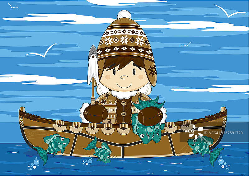 戴毛帽的皮划艇因纽特渔民图片素材