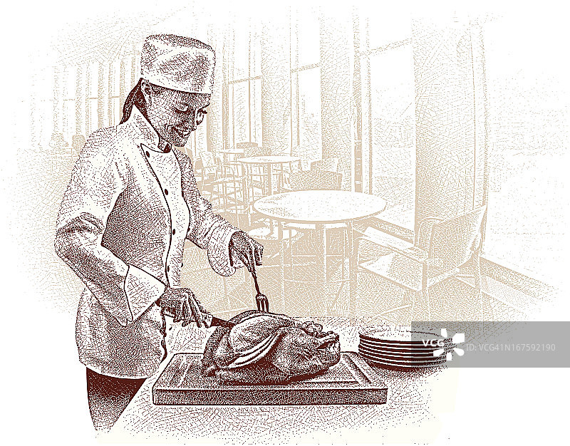 厨师切火鸡肉图片素材