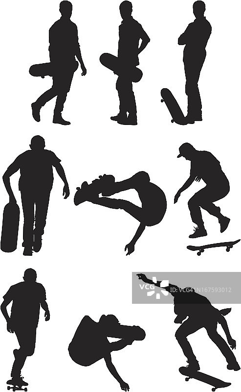 玩滑板的人群剪影图片素材