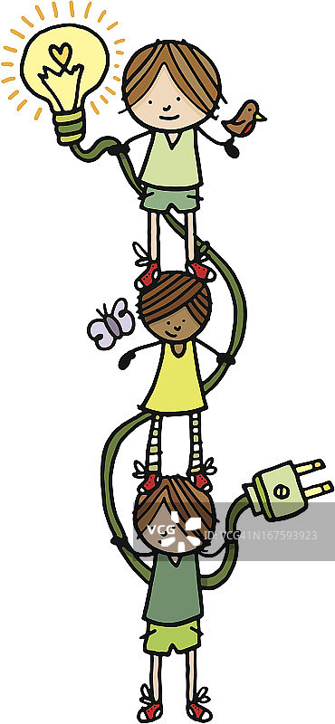 孩子们叠罗汉与电灯泡图片素材