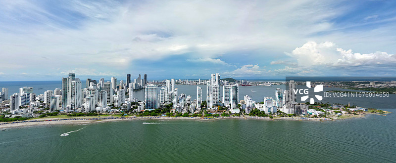 哥伦比亚卡塔赫纳无人机航拍天际线图片素材