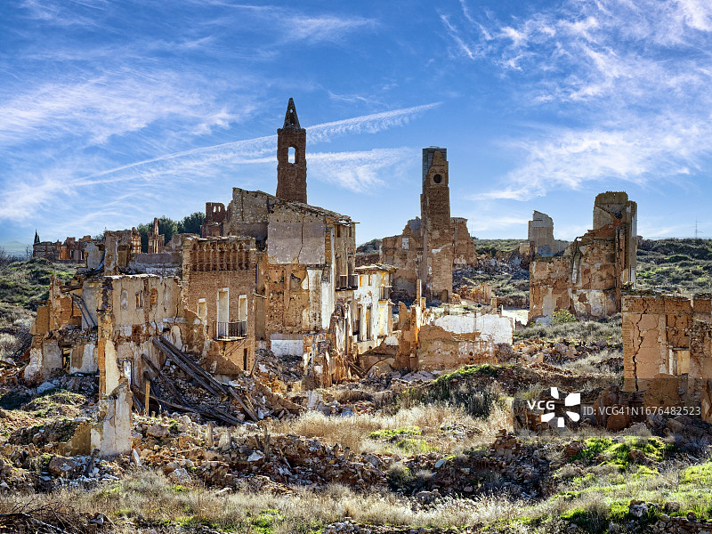 在西班牙内战中被摧毁的贝尔奇特镇景色图片素材