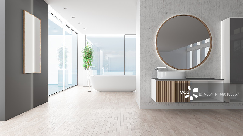 带浴缸和景观的现代浴室图片素材