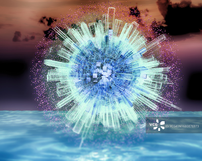 矢量单元线条和粒子中的高大线框建筑物图片素材