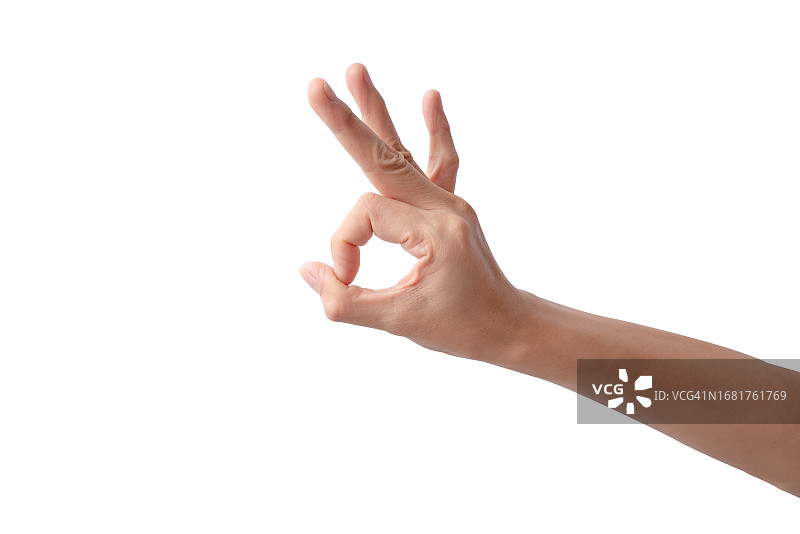 女人手势OK，白色背景图片素材