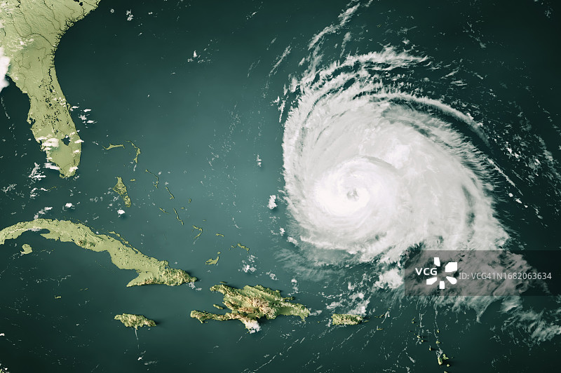 2023年飓风李云图：北大西洋三维彩色渲染图片素材