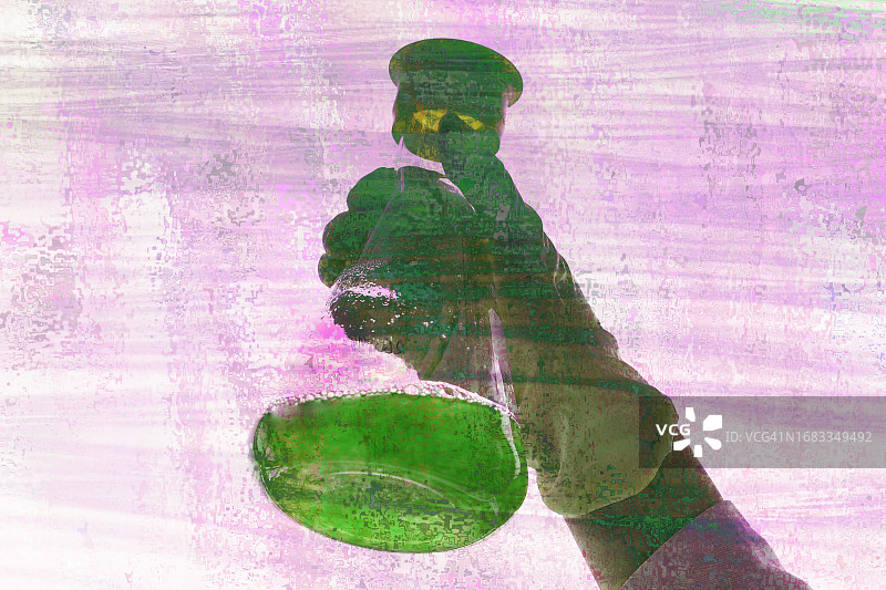 举着烧瓶的化学家，插图图片素材