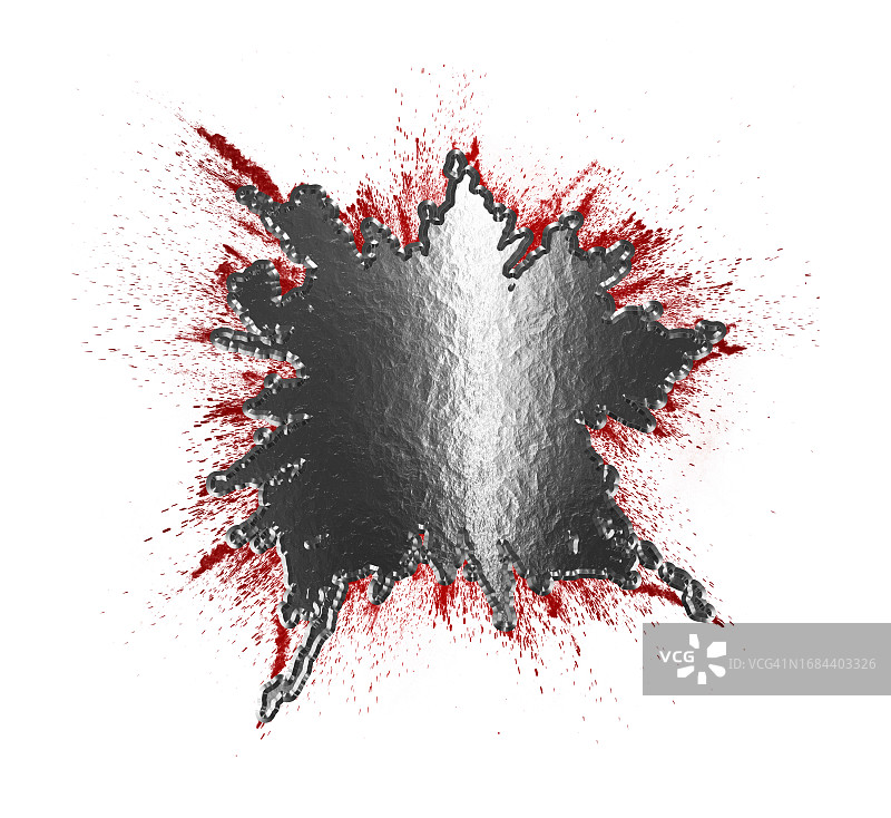 白色背景上的银色金属白炽液体，伴有烟雾和火焰图片素材