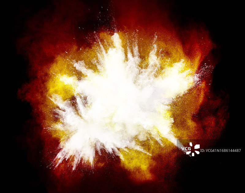 黑色背景上的白色和红色油漆颗粒飞溅图片素材