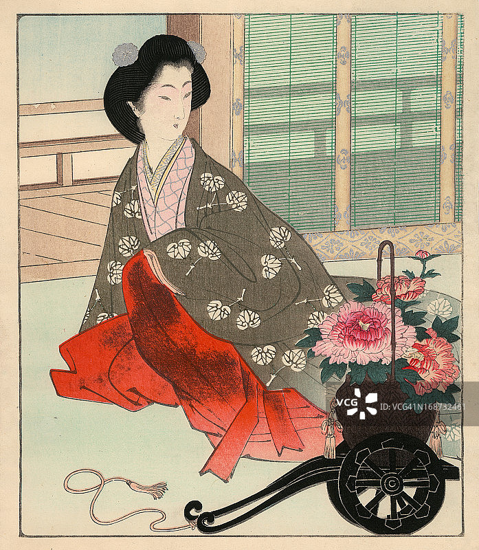 日本木版画室内场景图片素材