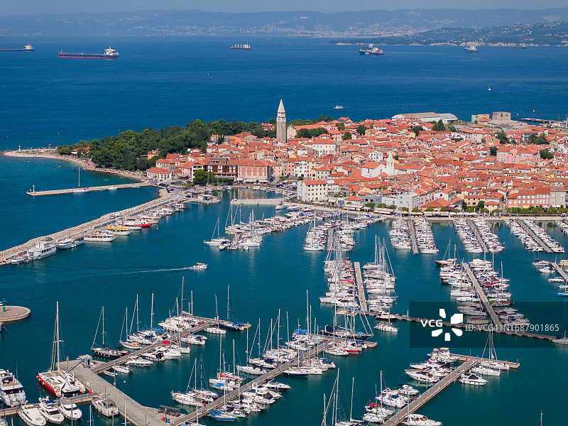 斯洛文尼亚伊佐拉亚得里亚海伊斯特里亚海岸航拍图片素材