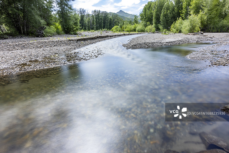 阳光明媚的大伍德河长曝光照片图片素材