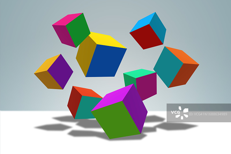 悬浮在空中的彩色立方体图片素材