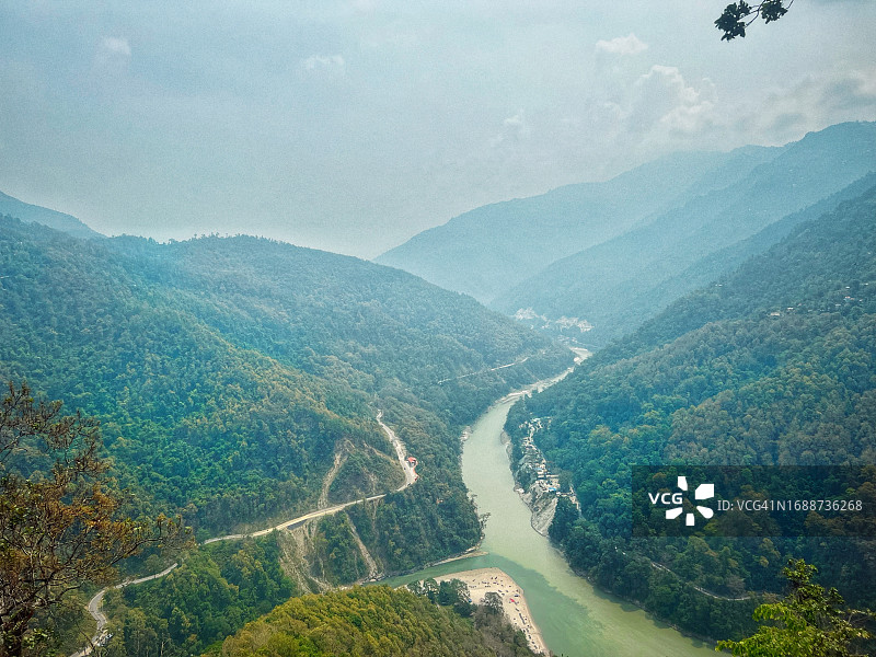 印度大吉岭的特里维尼 - 情人相遇的两河交汇点图片素材