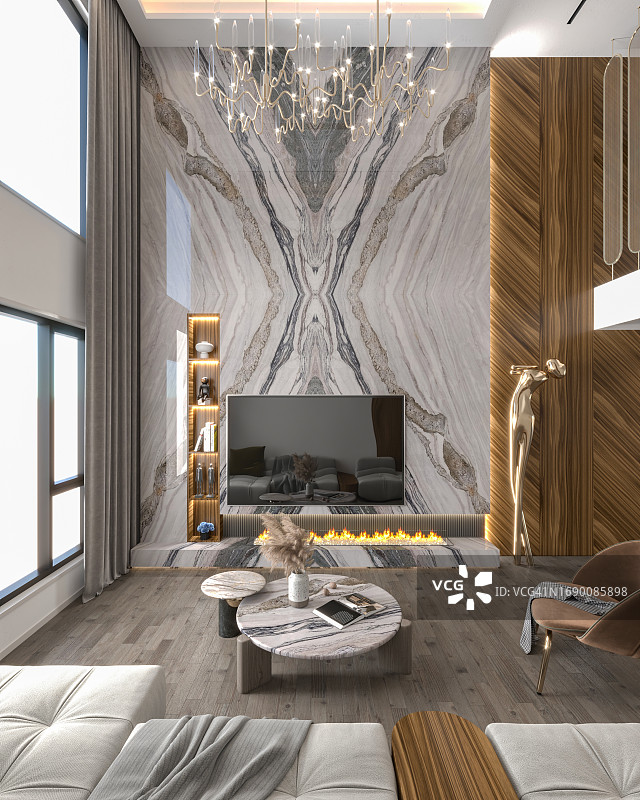 豪华现代客厅壁炉图片素材