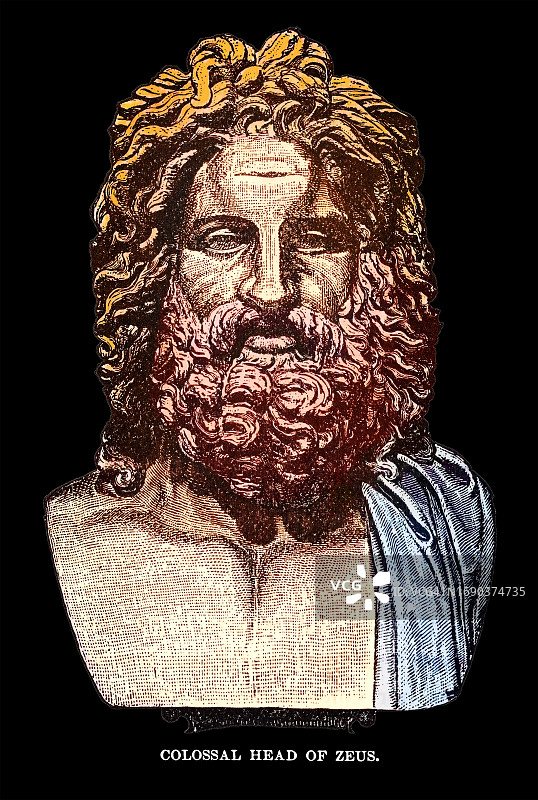 古希腊宙斯半身像（天空和雷霆之神，奥林匹斯山众神之王，罗马对应神祇为朱庇特）图片素材