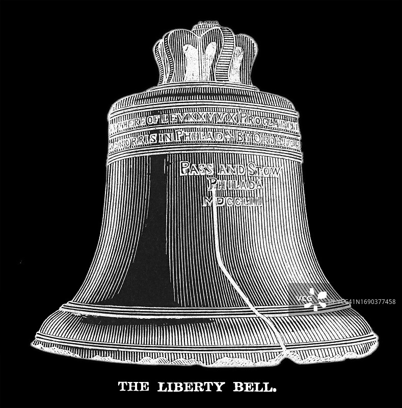 宾夕法尼亚州费城自由钟古老版画插图图片素材